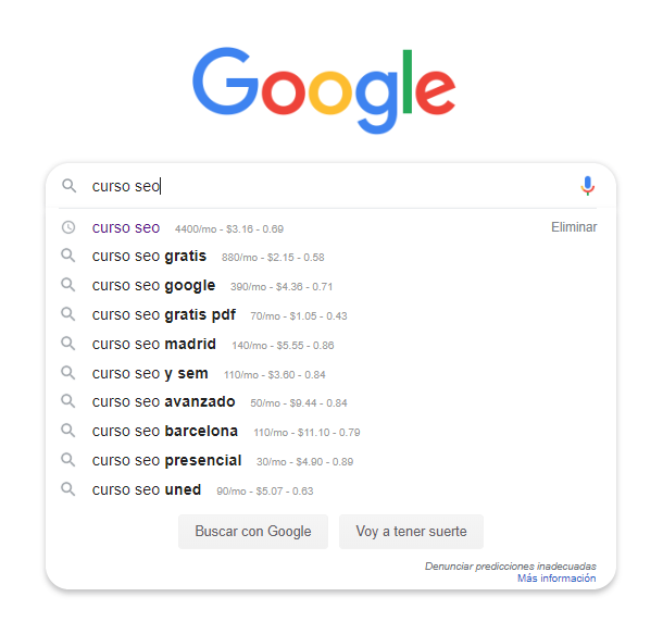 sugerencias keyword google