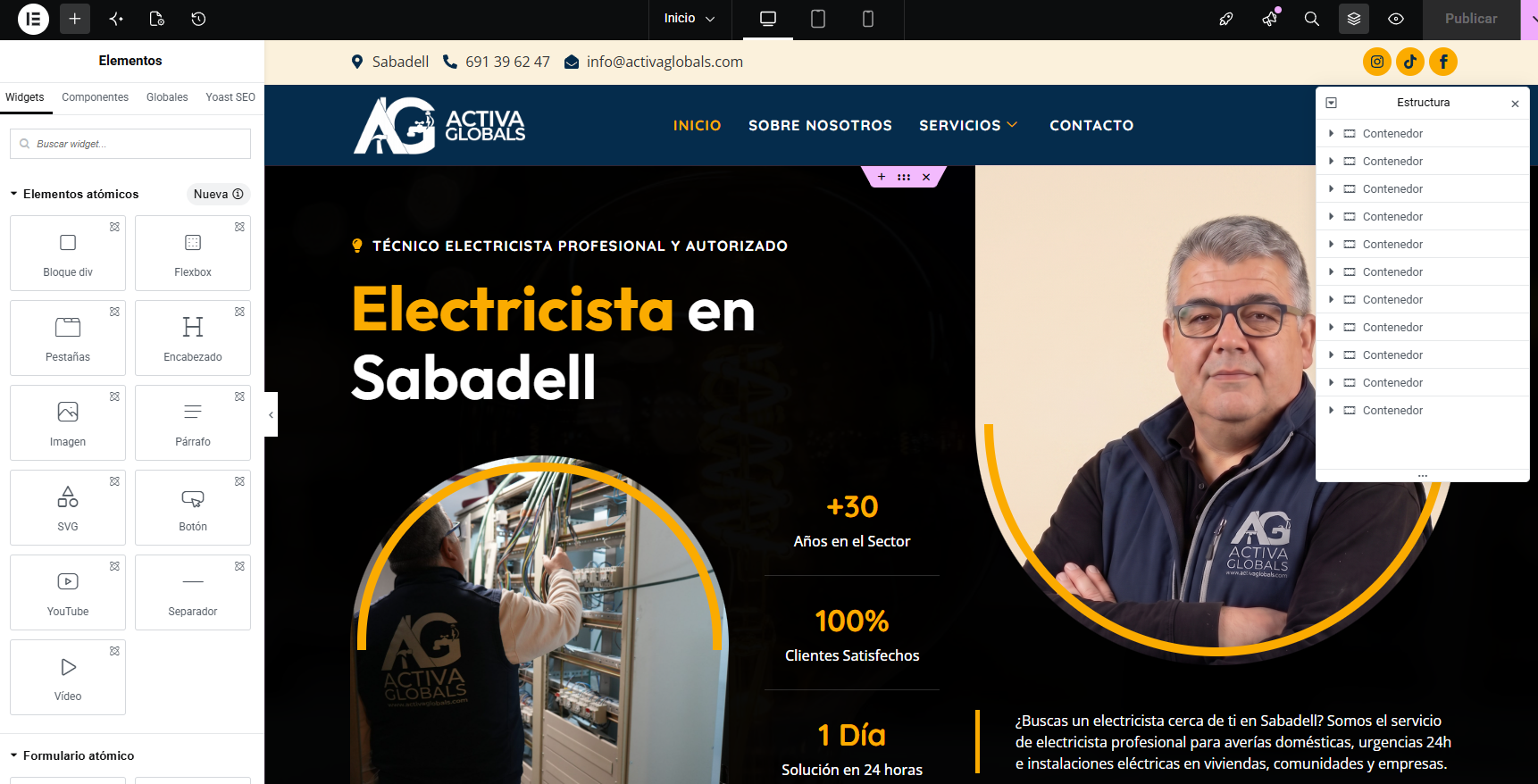 Captura: Resultado final — página publicada — El resultado de los 12 pasos aplicados al caso real de Activa Globals
