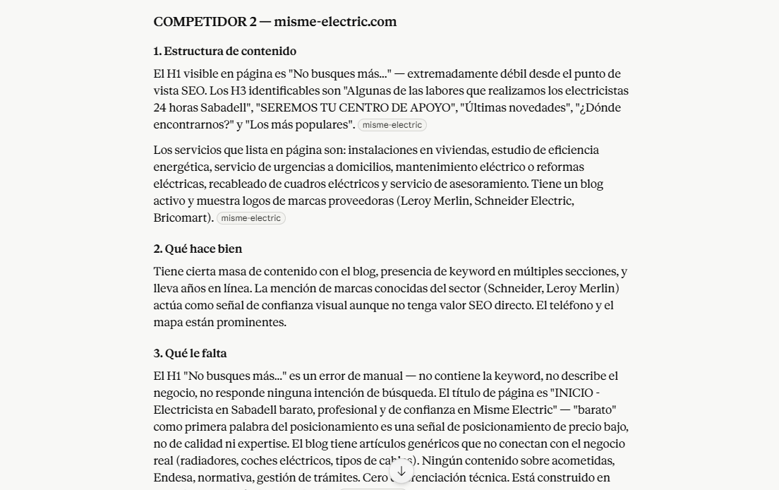 Captura: Análisis comparativo de los 3 competidores — Fortalezas, debilidades y oportunidad identificada para nuestro negocio
