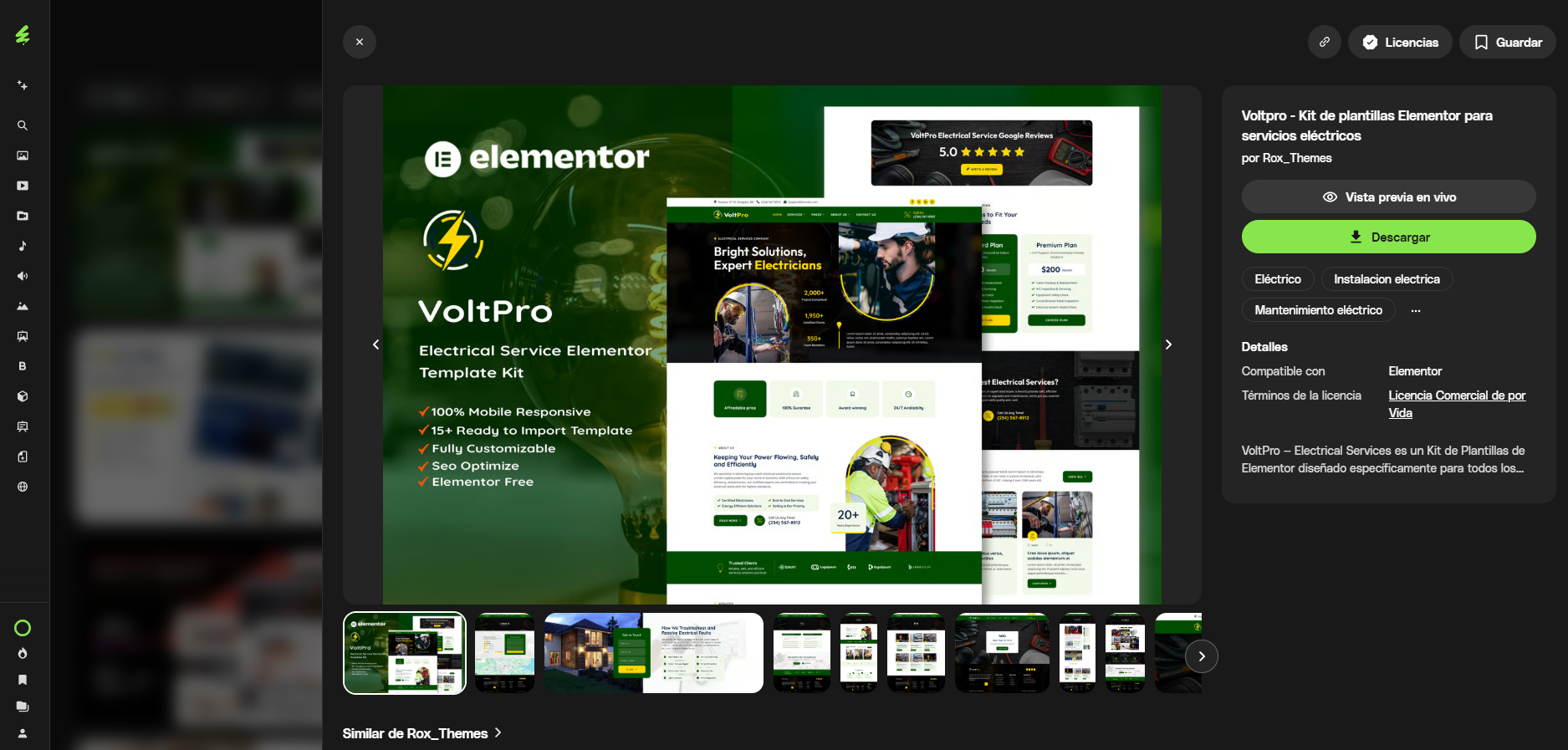 Captura: Template kit de Envato instalado en Elementor