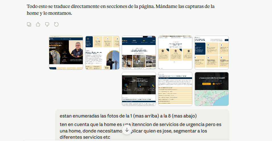Captura: Claude con capturas de la plantilla adjuntas